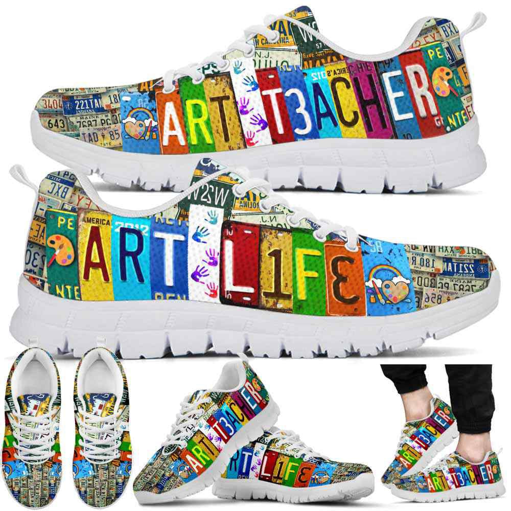 Teacher Sneaker, Art Teacher Colorful License Plate Sneaker Shoes, Fun Teacher Shoes