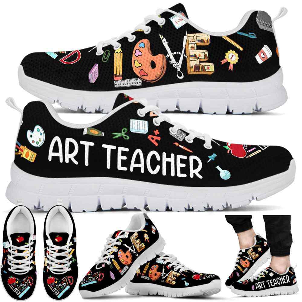 Teacher Sneaker, Art Teacher Colorful Tools Love Sneakers Shoes, Fun Teacher Shoes
