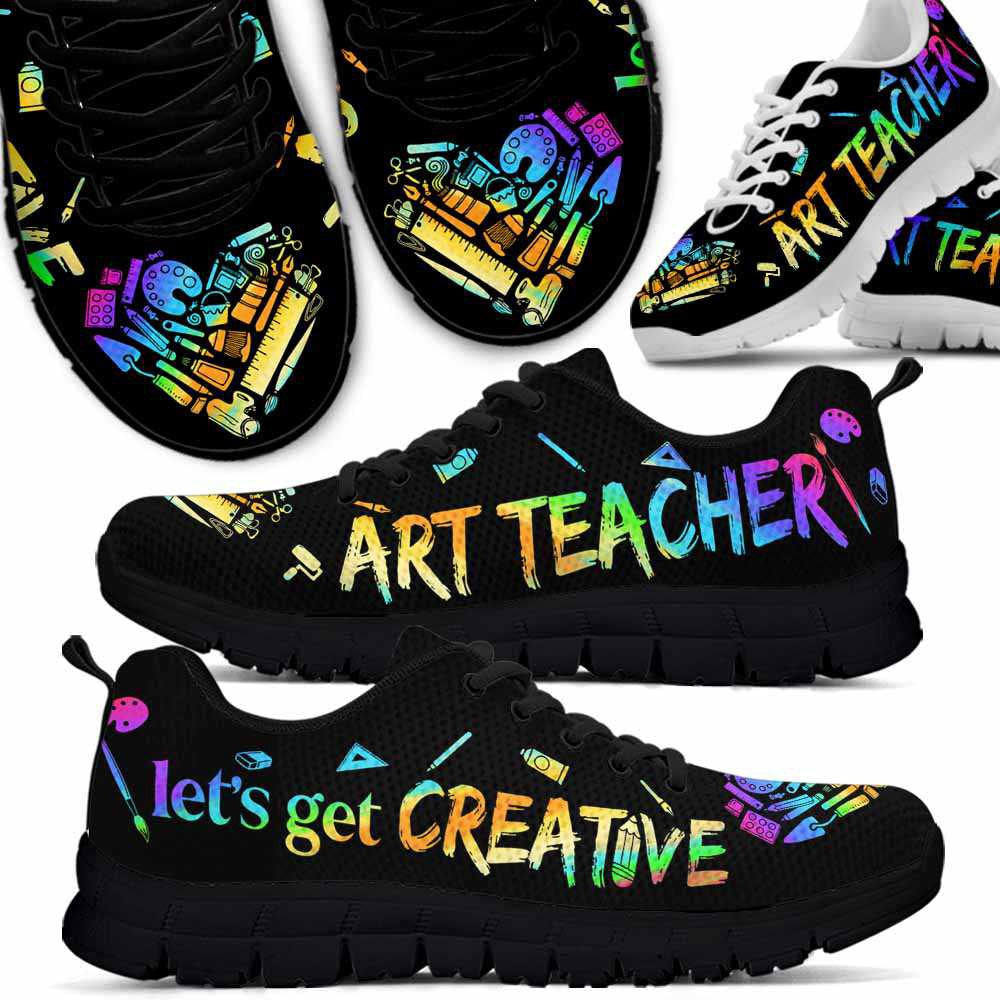 Teacher Sneaker, Art Teacher Heart Pattern Lets Get Creative Sneaker Shoes, Fun Teacher Shoes