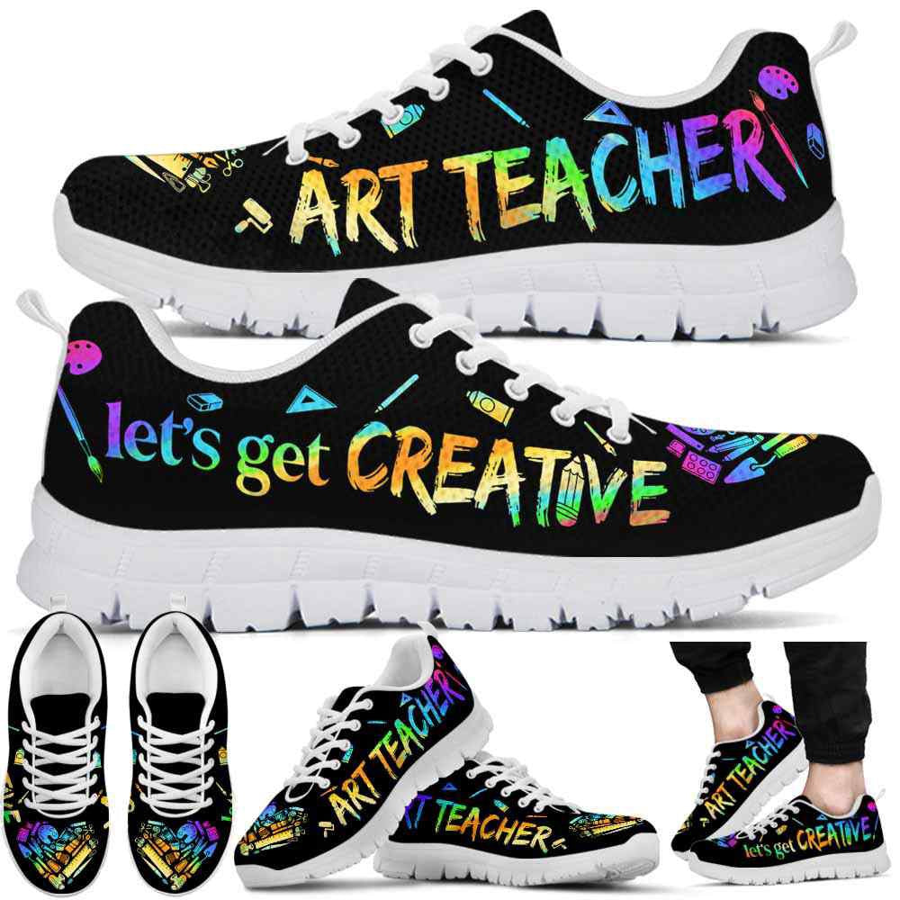Teacher Sneaker, Art Teacher Heart Pattern Lets Get Creative Sneaker Shoes, Fun Teacher Shoes