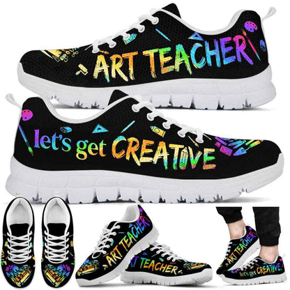 Teacher Sneaker, Art Teacher Heart Pattern Lets Get Creative Sneaker Shoes, Fun Teacher Shoes