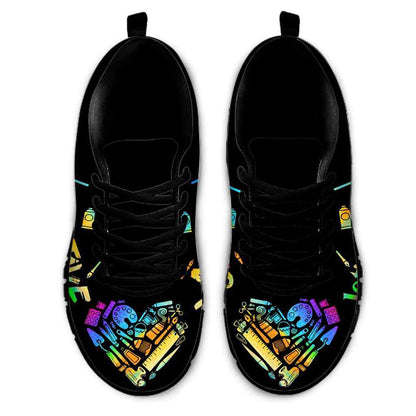 Teacher Sneaker, Art Teacher Heart Pattern Lets Get Creative Sneaker Shoes, Fun Teacher Shoes