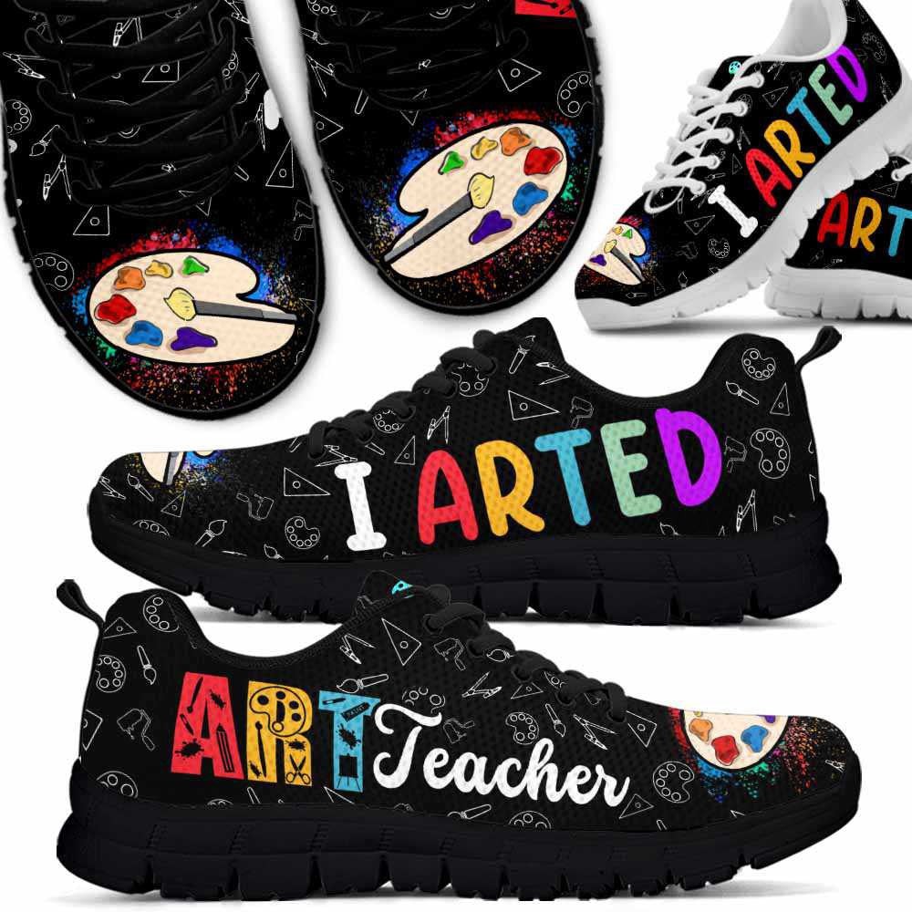 Teacher Sneaker, Art Teacher I Arted Colorful Palette Sneaker Shoes, Fun Teacher Shoes