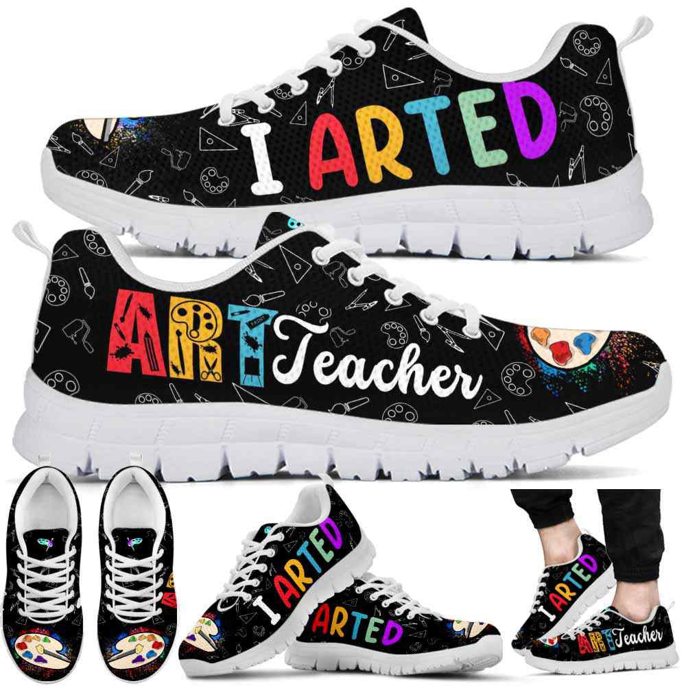 Teacher Sneaker, Art Teacher I Arted Colorful Palette Sneaker Shoes, Fun Teacher Shoes