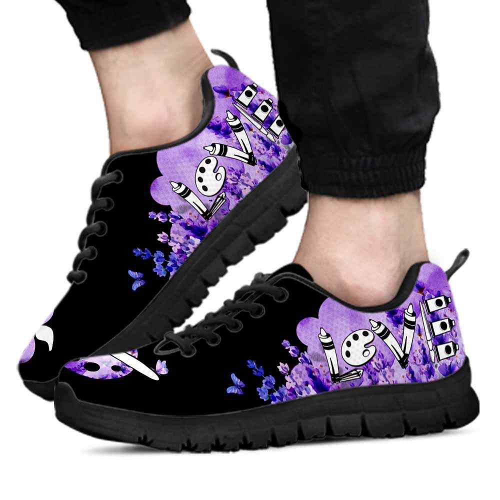 Teacher Sneaker, Art Teacher Lavender Cloud Love Sneakers Shoes, Fun Teacher Shoes