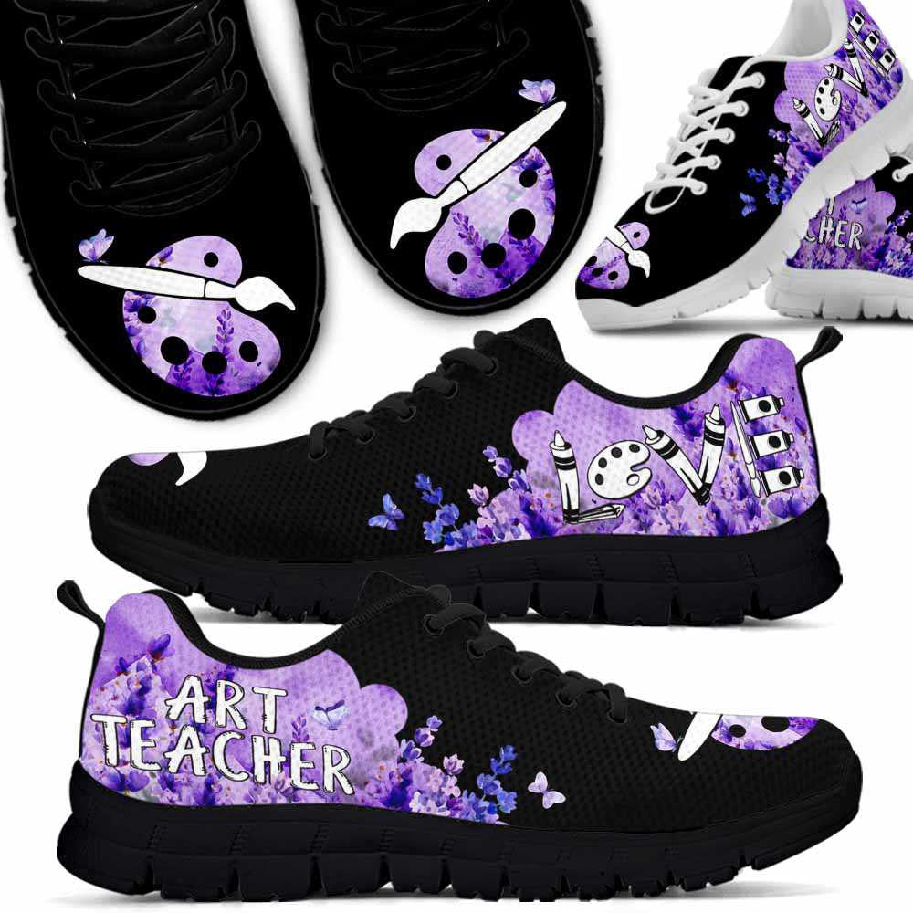 Teacher Sneaker, Art Teacher Lavender Cloud Love Sneakers Shoes, Fun Teacher Shoes
