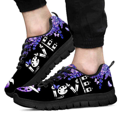 Teacher Sneaker, Art Teacher Lavender Flower Love Sneakers Shoes, Fun Teacher Shoes