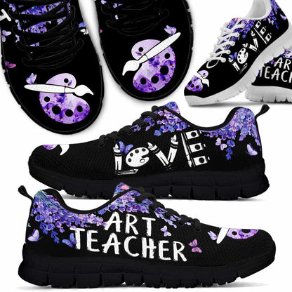 Teacher Sneaker, Art Teacher Lavender Flower Love Sneakers Shoes, Fun Teacher Shoes