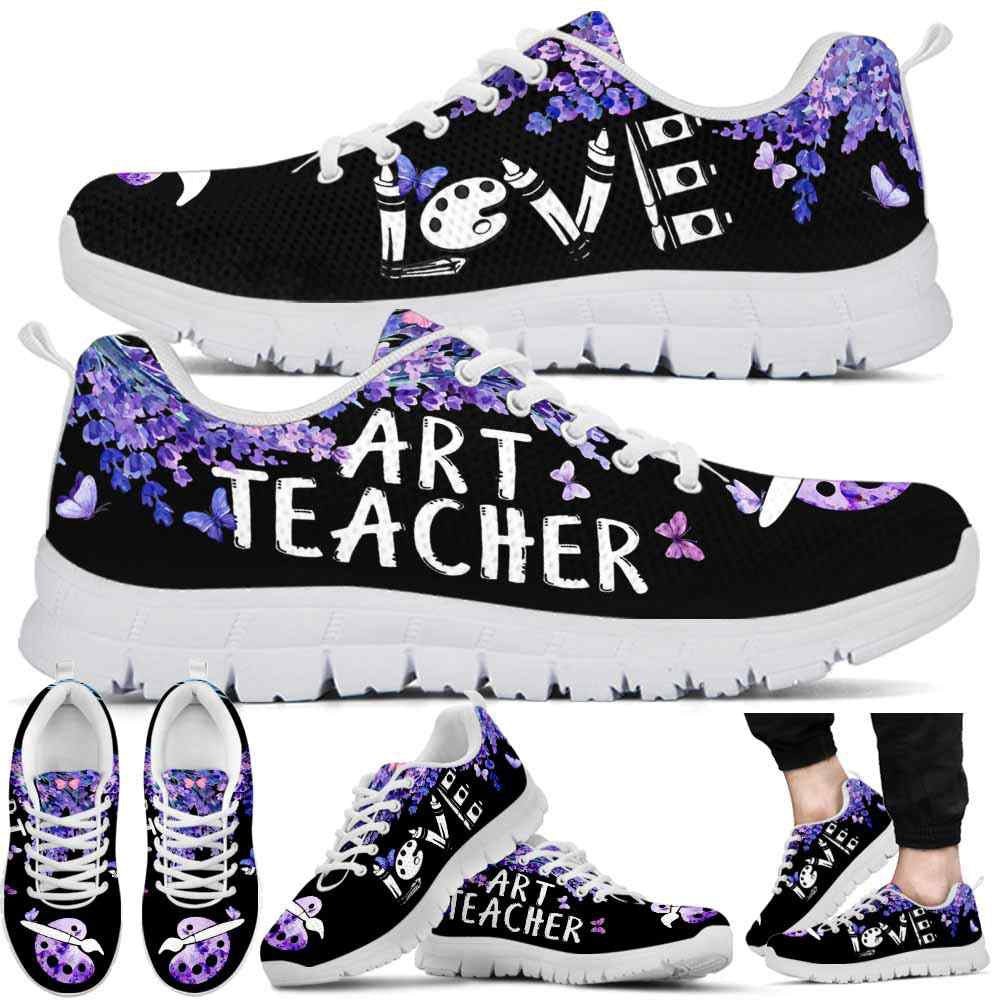 Teacher Sneaker, Art Teacher Lavender Flower Love Sneakers Shoes, Fun Teacher Shoes