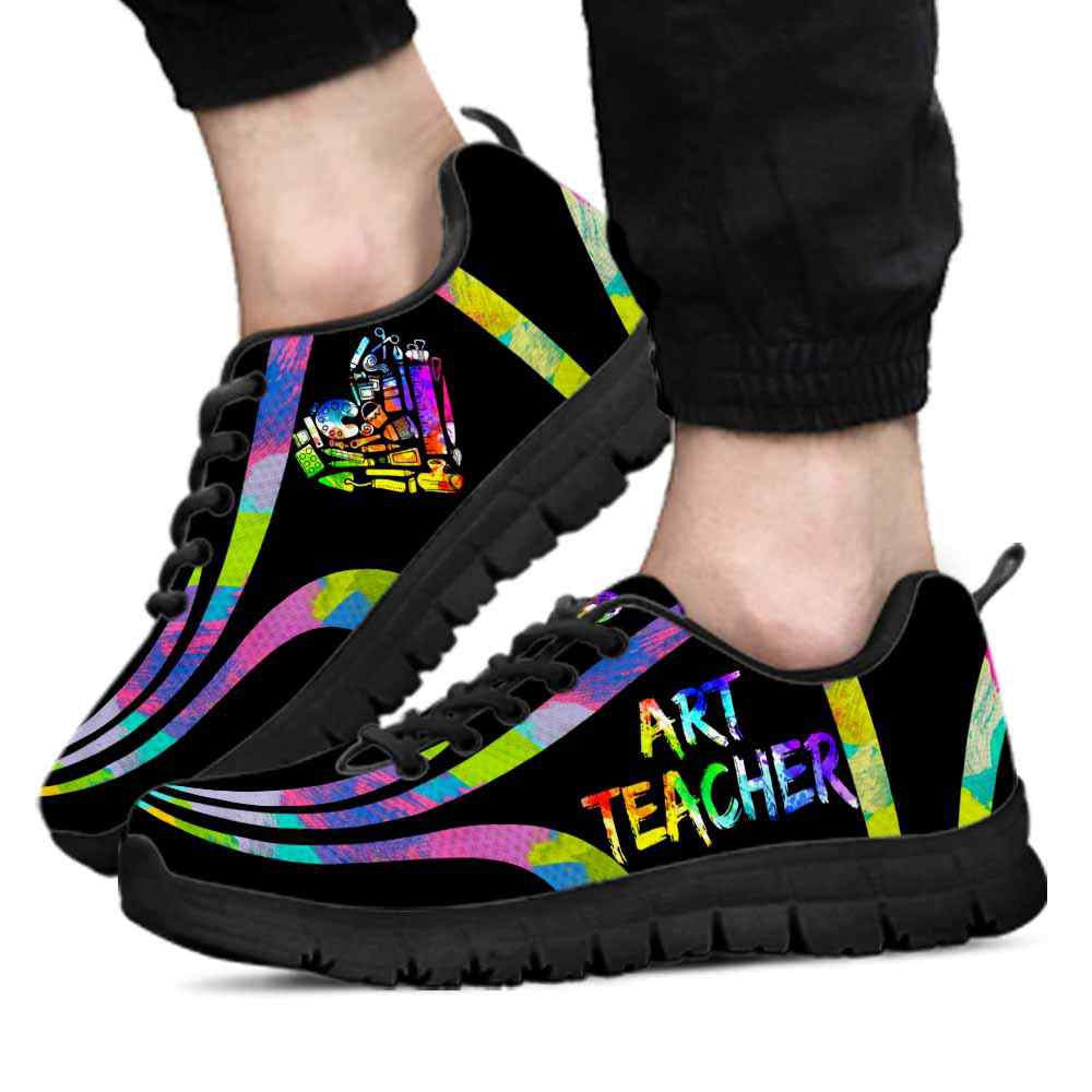 Teacher Sneaker, Art Teacher Line Oil Painting Sneaker Shoes, Fun Teacher Shoes