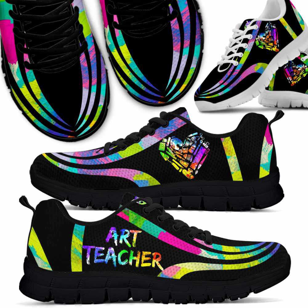 Teacher Sneaker, Art Teacher Line Oil Painting Sneaker Shoes, Fun Teacher Shoes