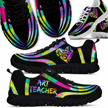 Teacher Sneaker, Art Teacher Line Oil Painting Sneaker Shoes, Fun Teacher Shoes