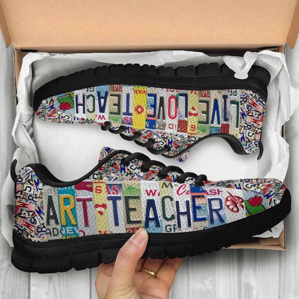 Teacher Sneaker, Art Teacher Live Love License Plates Black Sneakers, Men Shoes, Fun Teacher Shoes