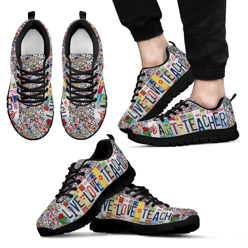 Teacher Sneaker, Art Teacher Live Love License Plates Black Sneakers, Men Shoes, Fun Teacher Shoes