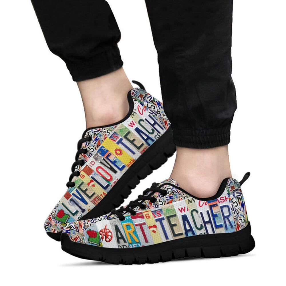 Teacher Sneaker, Art Teacher Live Love License Plates Black Sneakers, Men Shoes, Fun Teacher Shoes