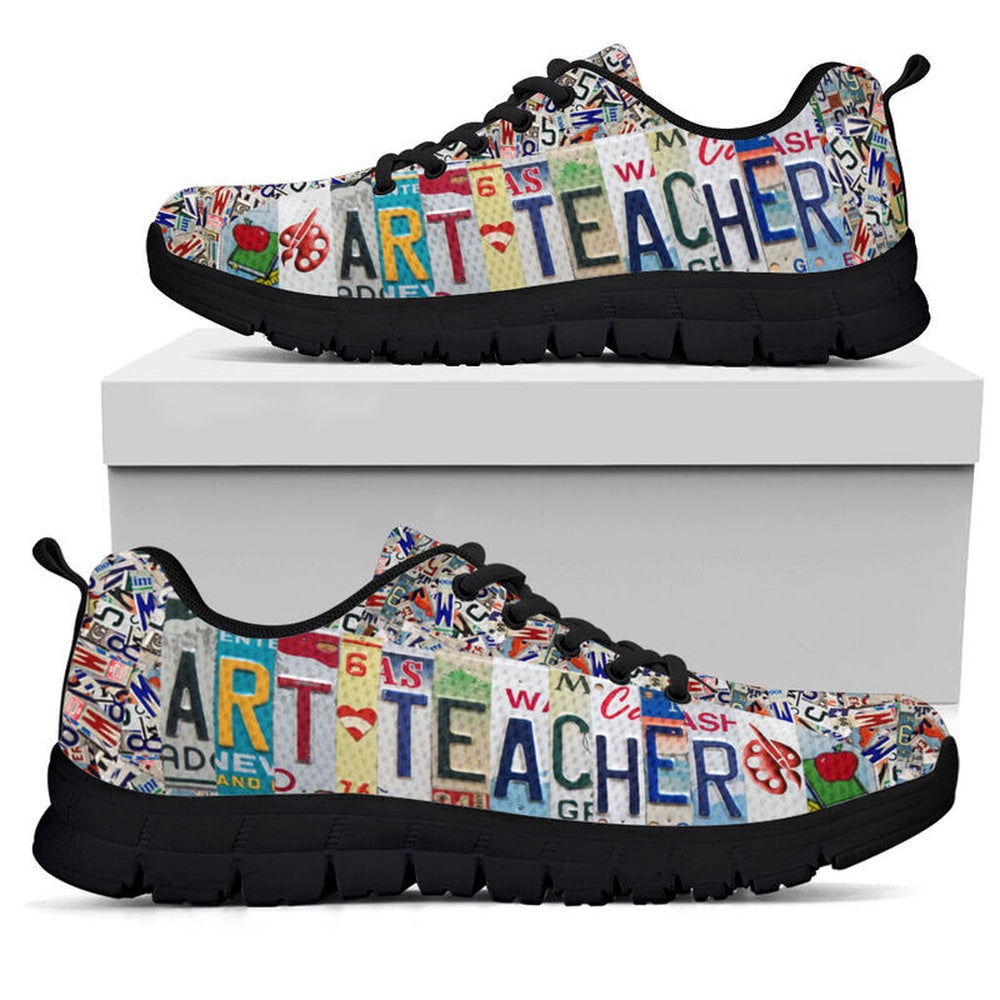 Teacher Sneaker, Art Teacher Live Love License Plates Black Sneakers, Men Shoes, Fun Teacher Shoes