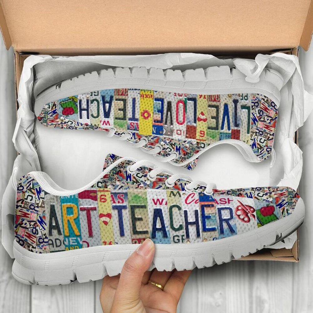 Teacher Sneaker, Art Teacher Live Love License Plates Sneakers, Fun Teacher Shoes