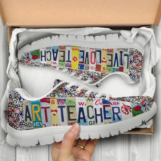 Teacher Sneaker, Art Teacher Live Love License Plates Sneakers, Fun Teacher Shoes