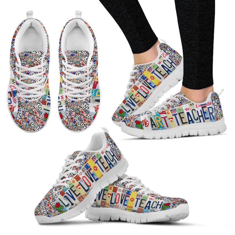 Teacher Sneaker, Art Teacher Live Love License Plates Sneakers, Fun Teacher Shoes