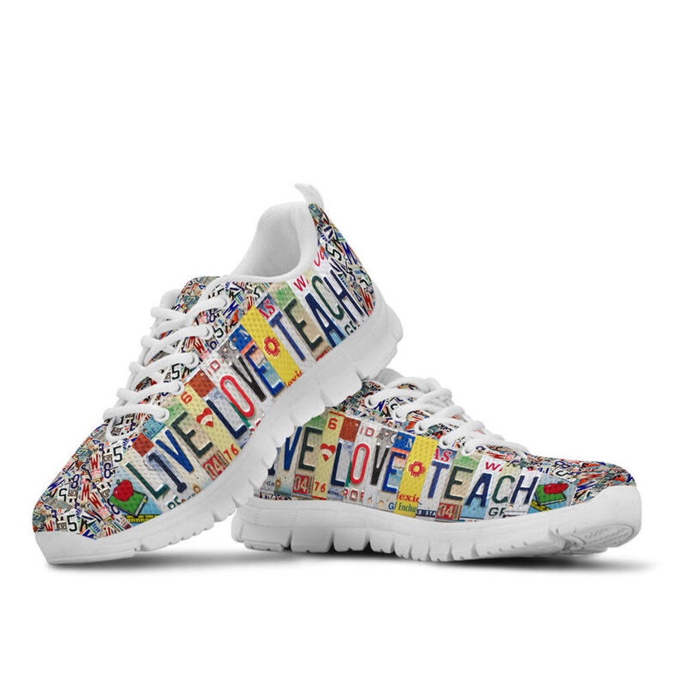Teacher Sneaker, Art Teacher Live Love License Plates Sneakers, Fun Teacher Shoes