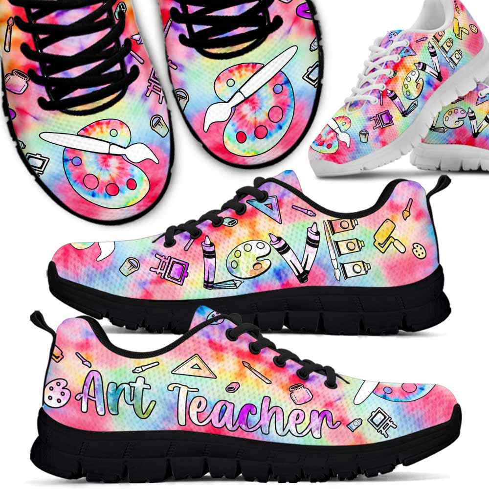 Teacher Sneaker, Art Teacher Pastel Tie Dye Love Sneaker Shoes, Fun Teacher Shoes