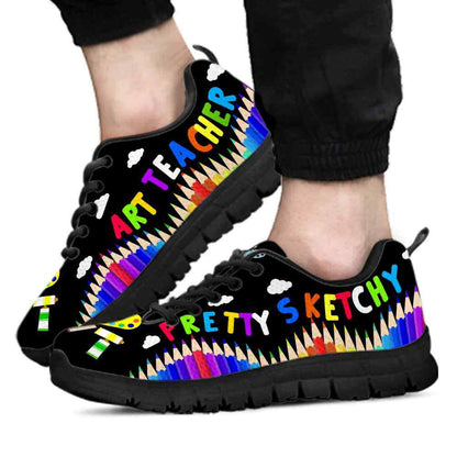 Teacher Sneaker, Art Teacher Pencil Pretty Sketchy Sneaker Shoes, Fun Teacher Shoes