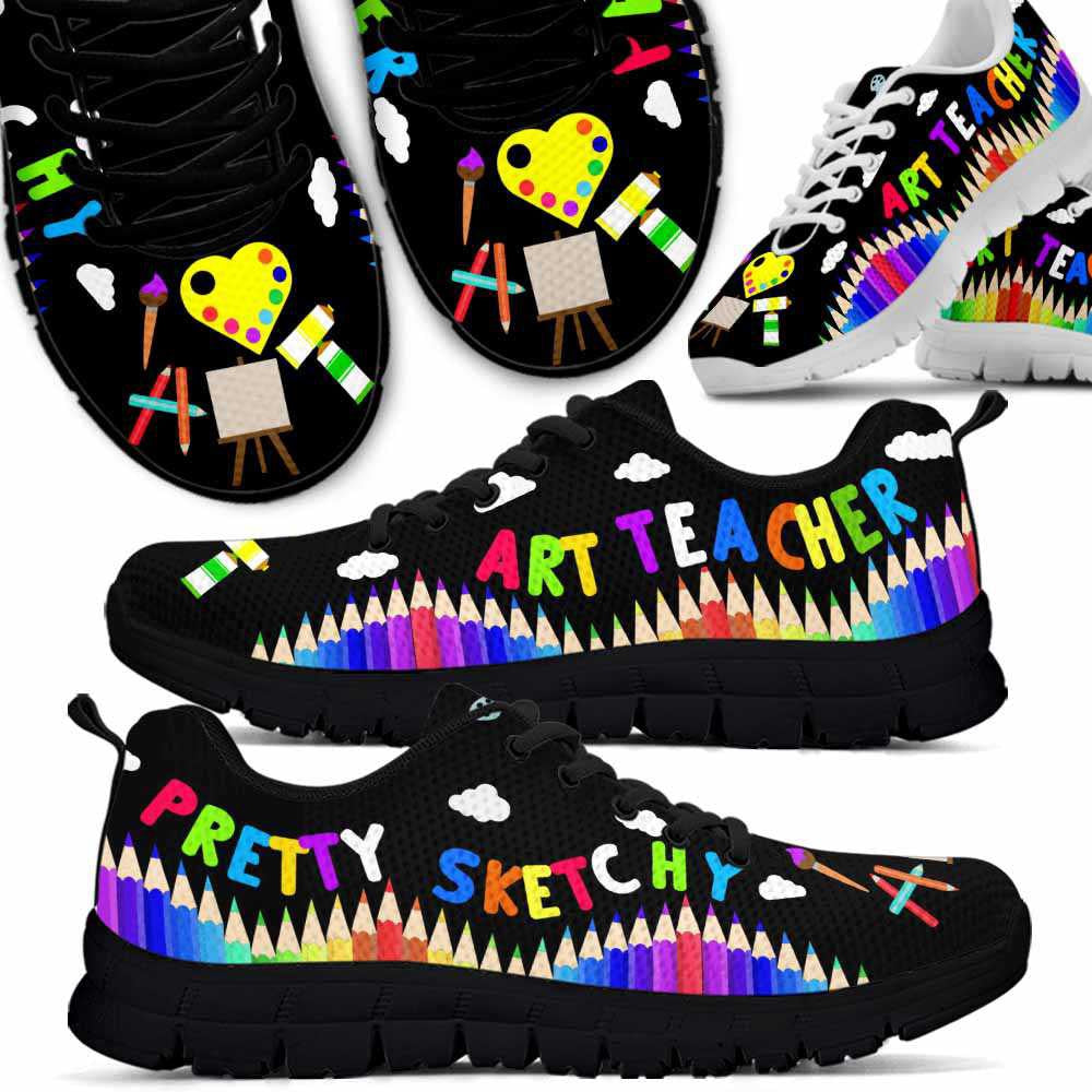 Teacher Sneaker, Art Teacher Pencil Pretty Sketchy Sneaker Shoes, Fun Teacher Shoes
