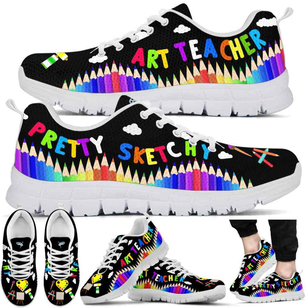 Teacher Sneaker, Art Teacher Pencil Pretty Sketchy Sneaker Shoes, Fun Teacher Shoes
