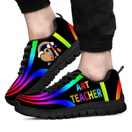 Teacher Sneaker, Art Teacher Rainbow Line Art Sneaker Shoes, Fun Teacher Shoes