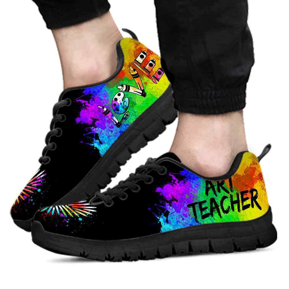 Teacher Sneaker, Art Teacher Watercolor Cloud Pencil Heart Sneaker Shoes, Fun Teacher Shoes
