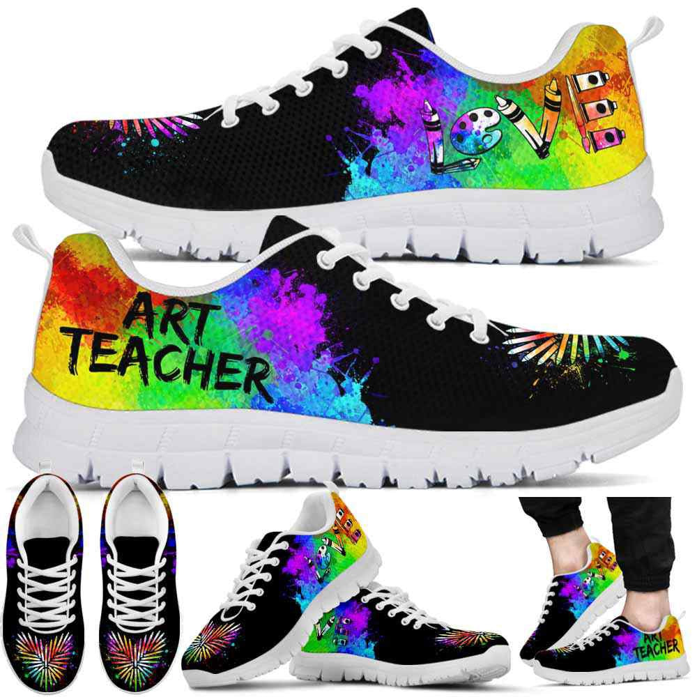 Teacher Sneaker, Art Teacher Watercolor Cloud Pencil Heart Sneaker Shoes, Fun Teacher Shoes