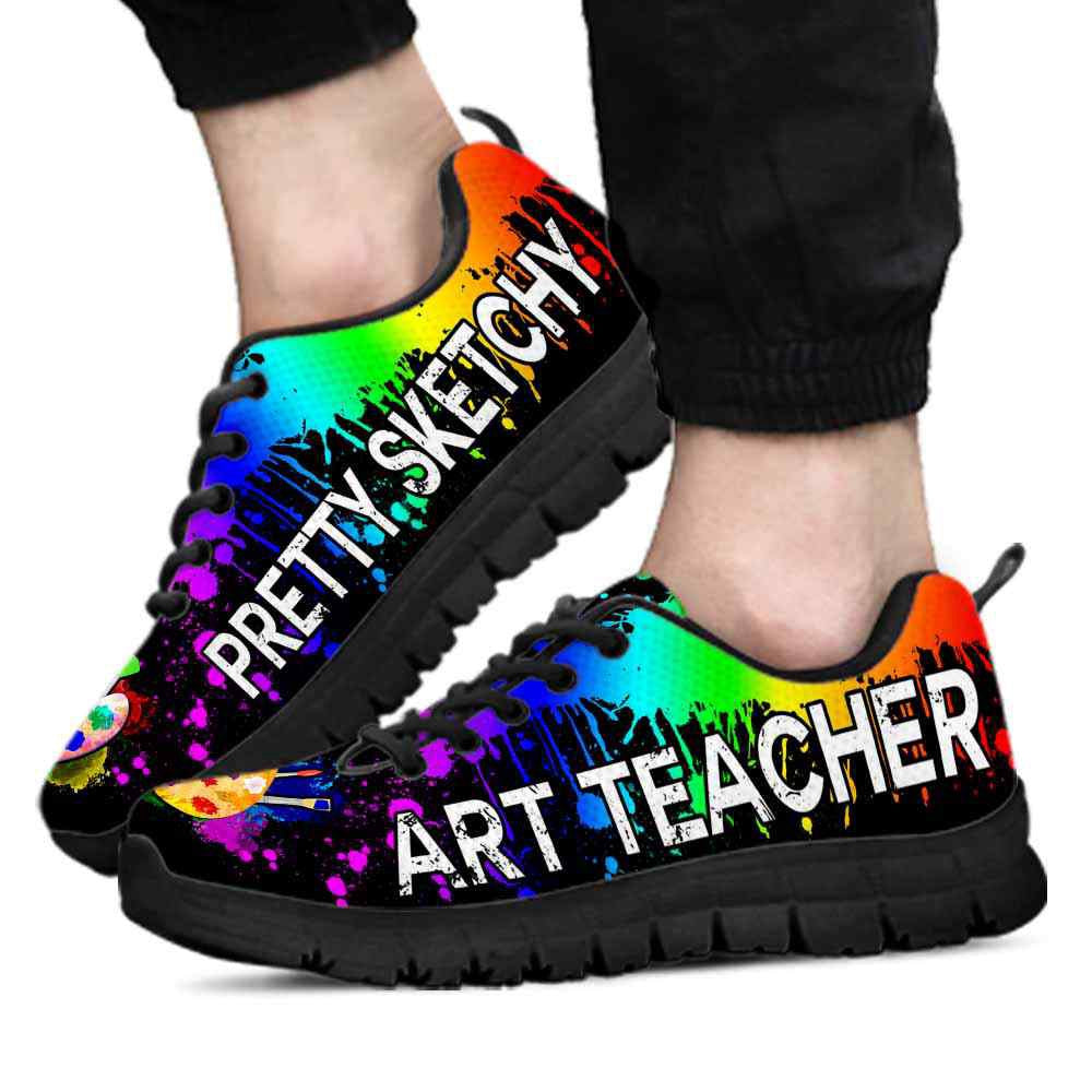 Teacher Sneaker, Art Teacher Watercolor Drip Pretty Sketchy Sneaker Shoes, Fun Teacher Shoes