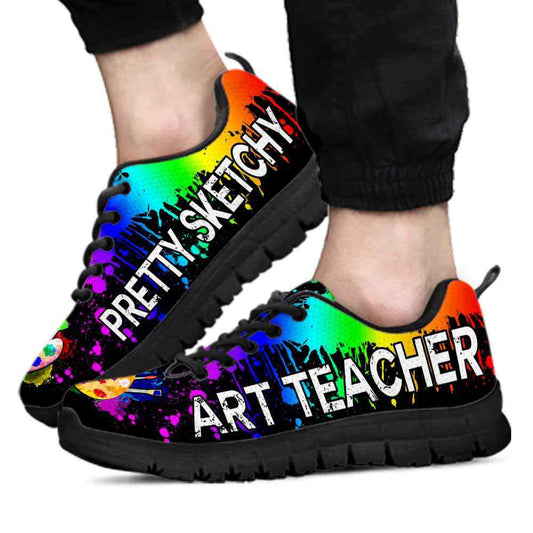 Teacher Sneaker, Art Teacher Watercolor Drip Pretty Sketchy Sneaker Shoes, Fun Teacher Shoes
