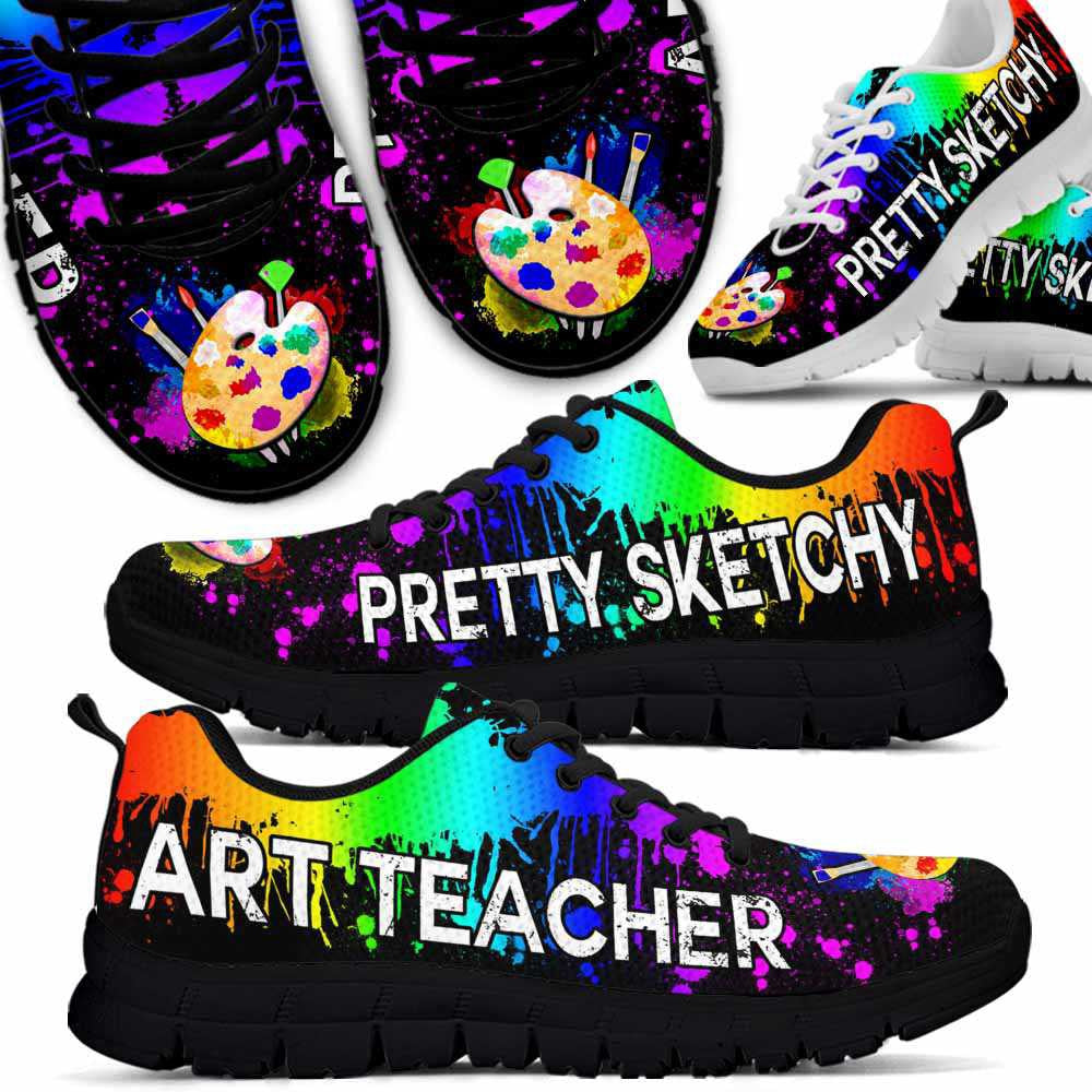 Teacher Sneaker, Art Teacher Watercolor Drip Pretty Sketchy Sneaker Shoes, Fun Teacher Shoes