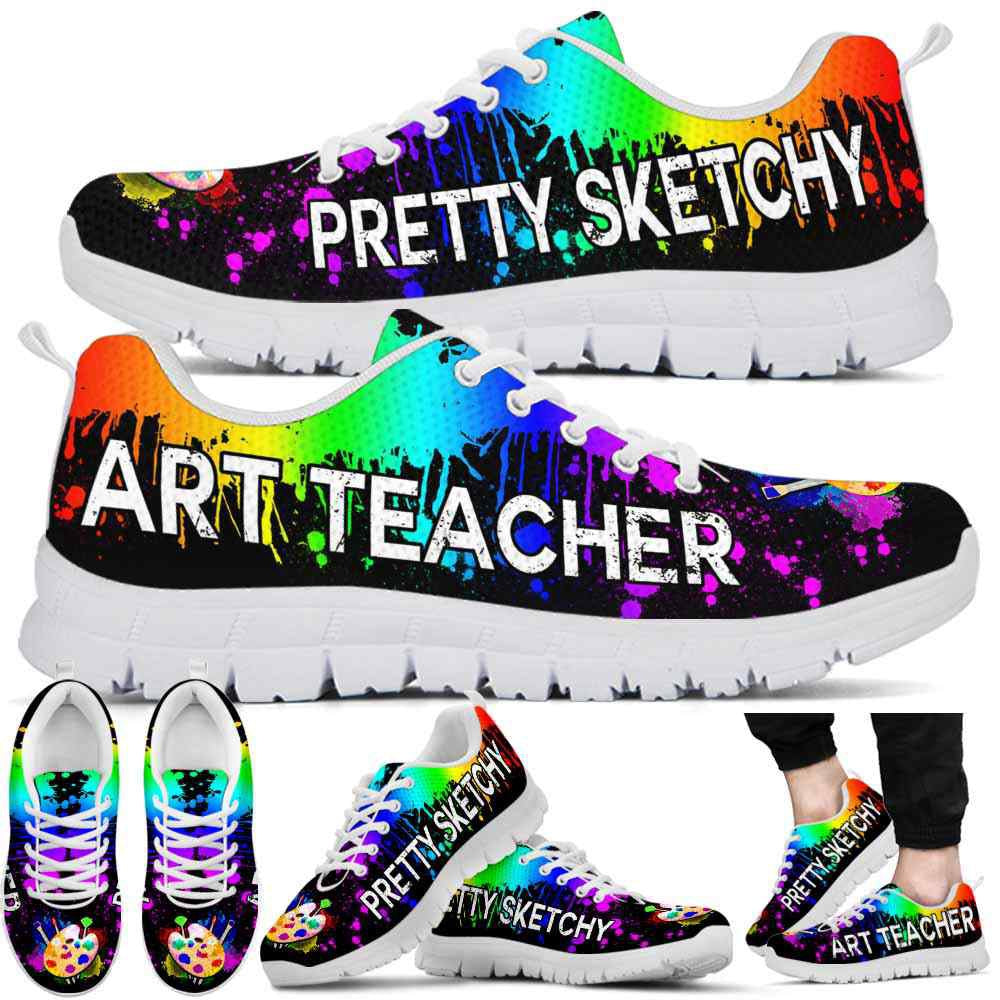 Teacher Sneaker, Art Teacher Watercolor Drip Pretty Sketchy Sneaker Shoes, Fun Teacher Shoes