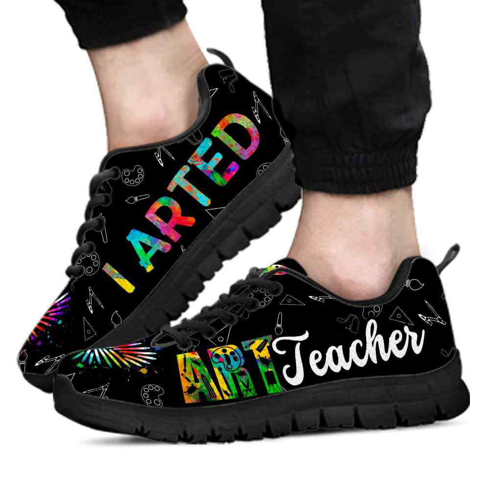 Teacher Sneaker, Art Teacher Watercolor Pencil Heart I Arted Sneaker Shoes, Fun Teacher Shoes