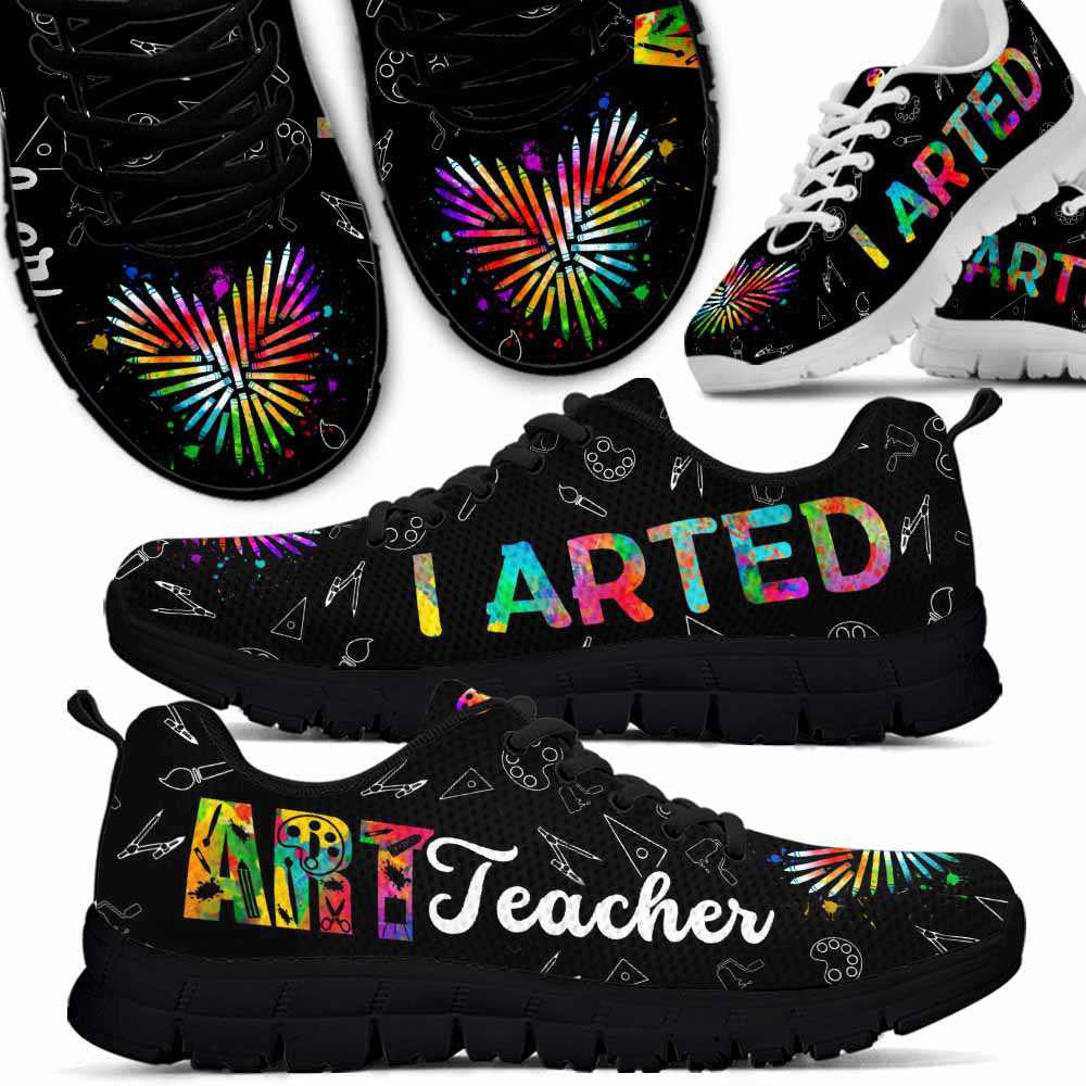 Teacher Sneaker, Art Teacher Watercolor Pencil Heart I Arted Sneaker Shoes, Fun Teacher Shoes