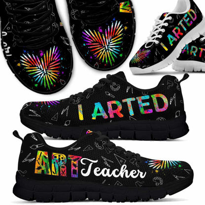 Teacher Sneaker, Art Teacher Watercolor Pencil Heart I Arted Sneaker Shoes, Fun Teacher Shoes