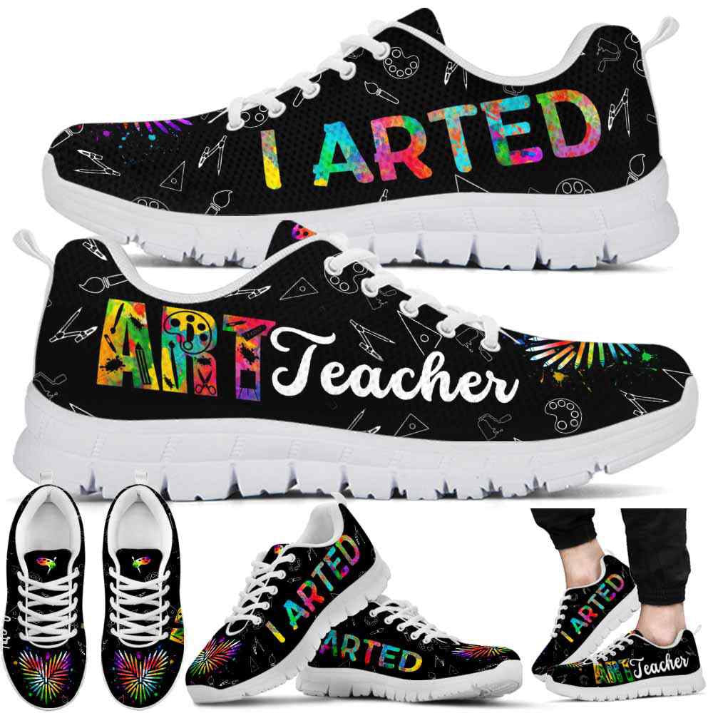 Teacher Sneaker, Art Teacher Watercolor Pencil Heart I Arted Sneaker Shoes, Fun Teacher Shoes