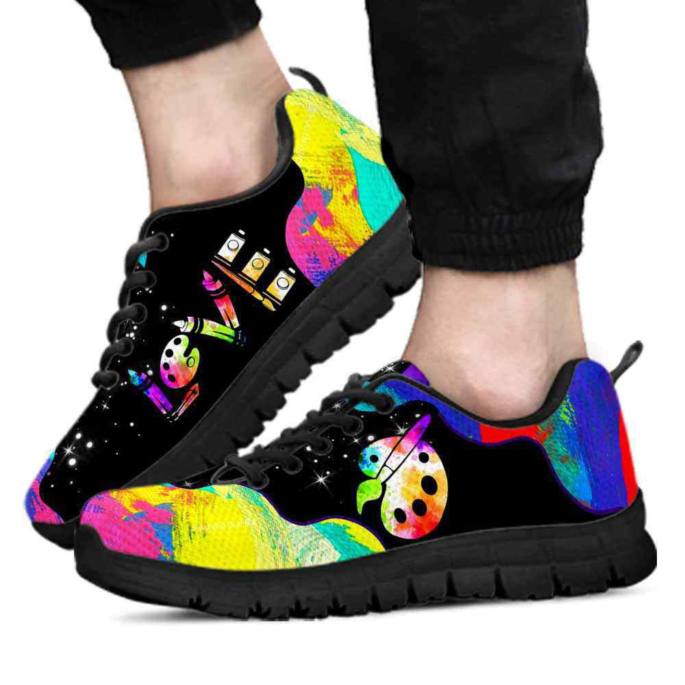 Teacher Sneaker, Art Teacher Watercolor Wave Love Sneaker Shoes, Fun Teacher Shoes