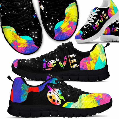 Teacher Sneaker, Art Teacher Watercolor Wave Love Sneaker Shoes, Fun Teacher Shoes