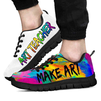 Teacher Sneaker, Art Teacher Watercolor White Make Art Sneaker Shoes, Fun Teacher Shoes