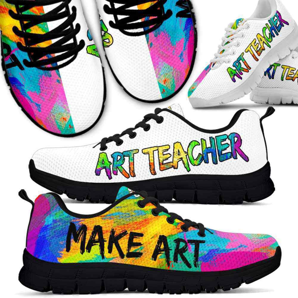 Teacher Sneaker, Art Teacher Watercolor White Make Art Sneaker Shoes, Fun Teacher Shoes