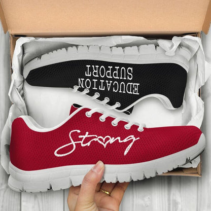 Teacher Sneaker, Education Support Strong Red Black Sneakers, Fun Teacher Shoes