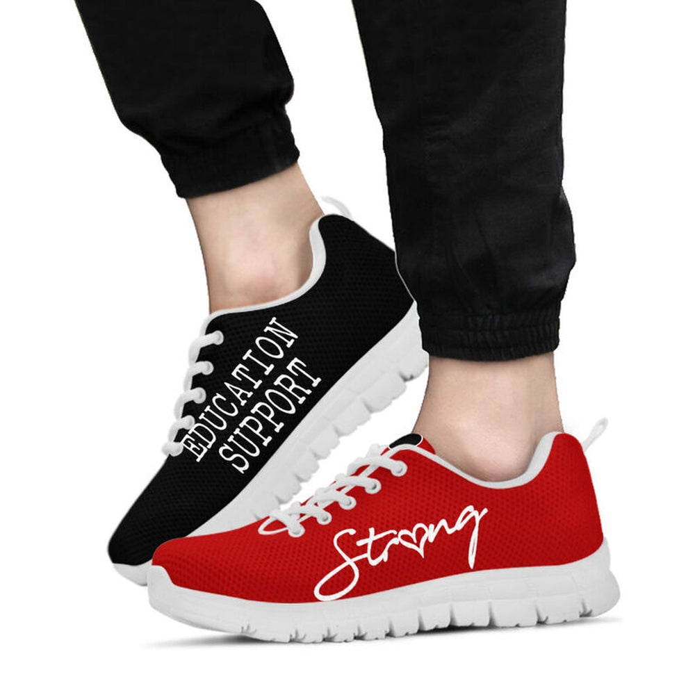 Teacher Sneaker, Education Support Strong Red Black Sneakers, Fun Teacher Shoes