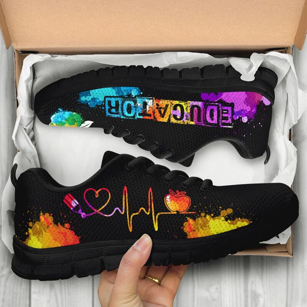 Teacher Sneaker, Educator Art Heartbeat Sneakers, Fun Teacher Shoes