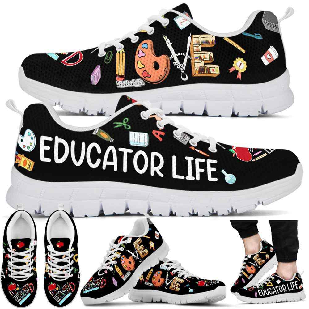 Teacher Sneaker, Educator Colorful Tools Love Sneakers Shoes, Fun Teacher Shoes