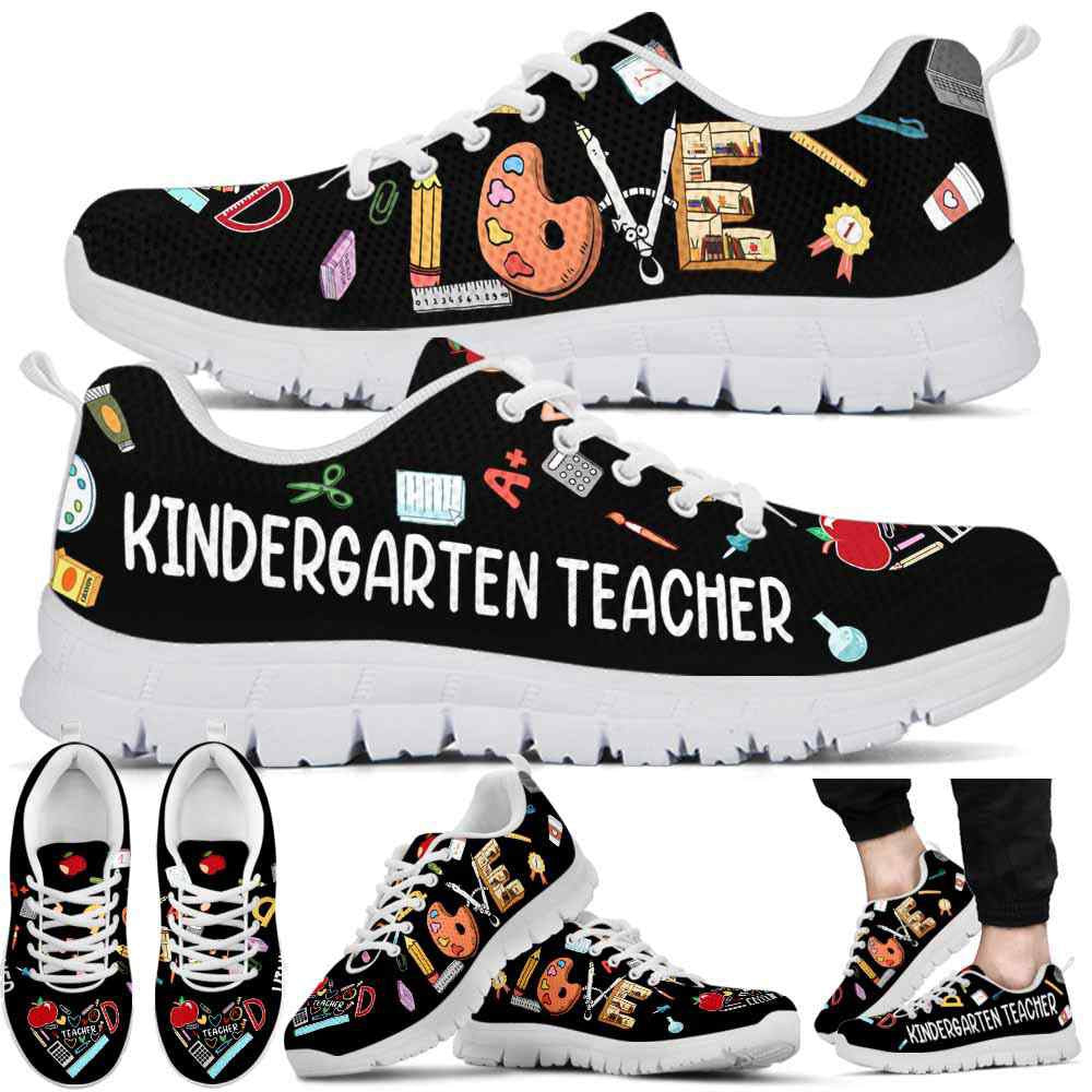 Teacher Sneaker, Kindergarten Teacher Colorful Tools Love Sneakers Shoes, Fun Teacher Shoes