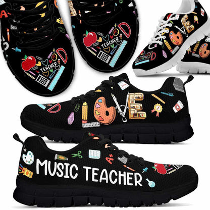 Teacher Sneaker, Music Teacher Colorful Tools Love Sneakers Shoes, Fun Teacher Shoes