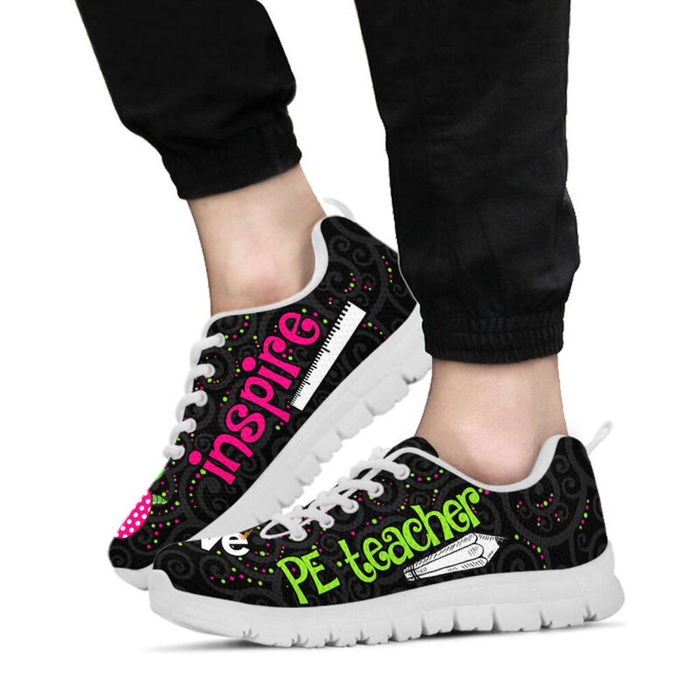 Teacher Sneaker, Pe Teacher Love Inspire Black Sneakers, Fun Teacher Shoes